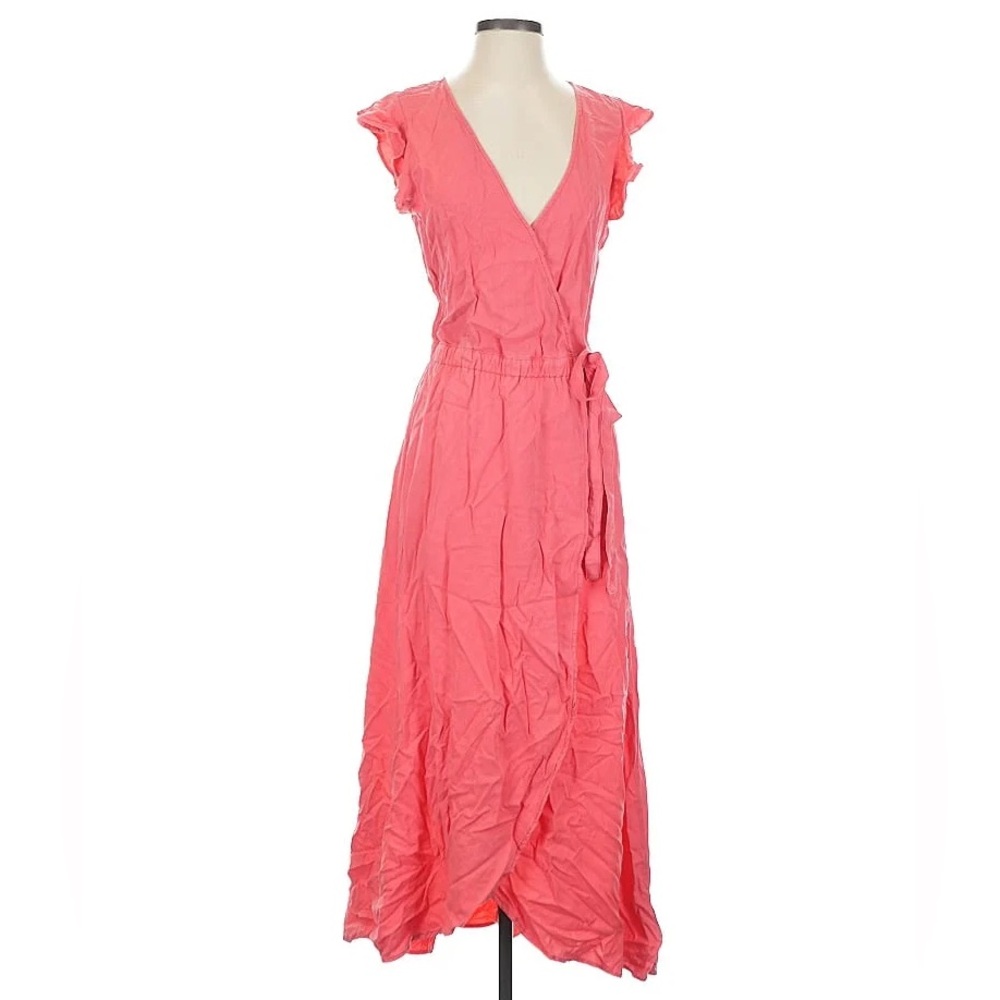 Splendid Coral Maxi Wrap Romantic Ruffles Cocktail Dress Size Large